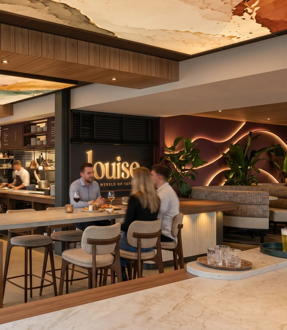 Impressie van het nieuwe interieur van Louise: de bar met zitplekken